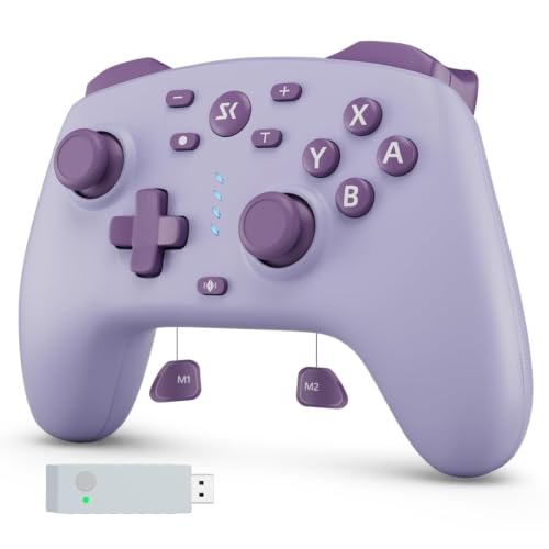 Wireless Switch Controller for Switch/Switch 2/Lite/OLED/PC Controller with Adapter, Purple Switch Controller with Hall Joysticks & Hall Triggers, Switch Pro Controller with Wake-up, 2 Back