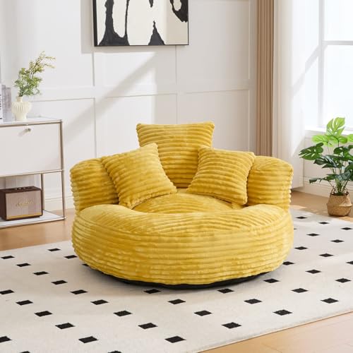 KOMHTOM Gros Pouf Canapé, Pouf Fauteuil Canapé pour Les Paresseux, avec 3 Coussins, sans Installation, Idéal pour Chambre, Salon ou cinéma Maison (Jaune...