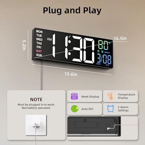 EASYERA 16.5" Large Digital Wall Clock with Low-Glare Display, 10 RGB Modes - Image 4