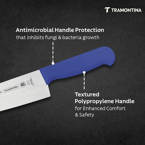 Image of TRAMONTINA Professional Chef Knife 15 cm | Sub-Zero Treated Stainless Steel Blade | Antimicrobial Polypropylene Handle | Heavy-Duty Meat Cutting & Butcher Knife | Blue