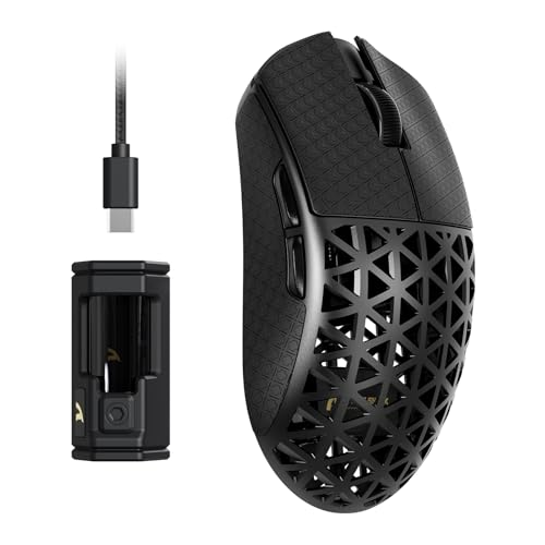 ATTACK SHARK R5 Ultra Ratón Inalámbrico para Juegos De Alta Velocidad Fibra Carbono, Ultraligero 39g, Lija, 2.4G/BT/USB-C, Sensor PAW3950MAX, Tasa De Sondeo Inalámbrica 8KHz, 42KDPI, Win/Mac -Negro