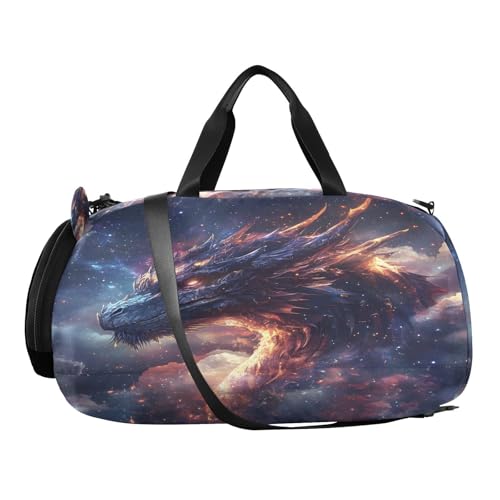 Gym Travel Duffle Bag for Boys Girls Dreamy Dragon Sports Dance Bag with Shoe Compartment & Wet Pocket Football Kids Travel Bag Teens Sleepover Carry2
