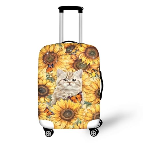 Luggage Cover Sunflower Cat Suitcase Cover Travel S Size Washable Suitcase Protector Baggage Suitcase Baggage Protective Cover Unique Design Allows You To Install and Remove Easily2