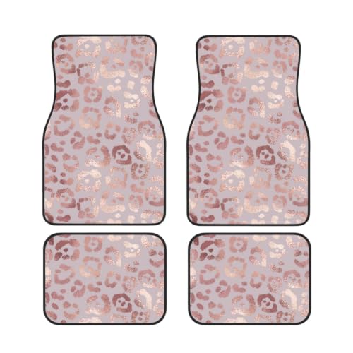 Alfombrillas de leopardo oro rosa para coche juego de 4 piezas antideslizantes de neopreno