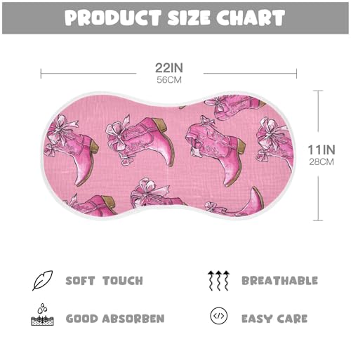 Western Cowgirls Boots Cartoon Burp Cloths Baby Boys Girls Absorbent Soft Cotton Burping Cloths Rags, 4 Pack2