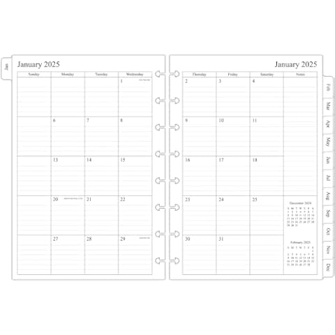 newestor 2025 Monthly Planner Refill for 8-Disc Discbound Notebooks, Two Pages Per Month, Jan 2025 to Dec 2025, Junior Size 5.5"x8.5", 8-Disc Punches Cover