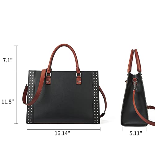 Image of BROMEN Women Leather Briefcase 15.6 inch Vintage Laptop Shoulder Bag Business Tote Work Handbag