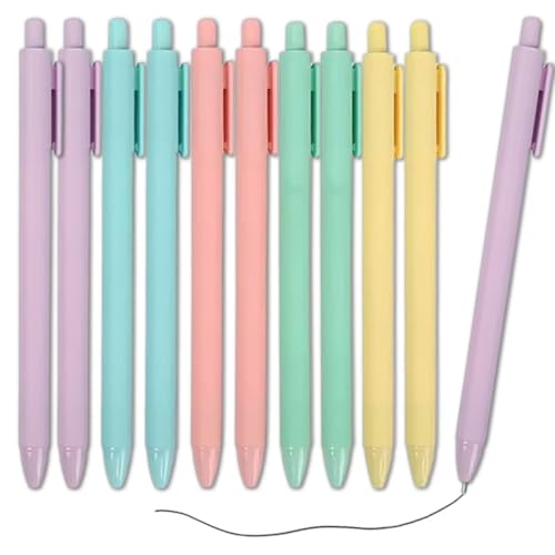 10 Bolígrafos Gel Pastel, Bolígrafos Retráctiles de Tinta Negra (0.5mm), Bolígrafos Bonitos de Punta Fina para Escribir Diario Tomar Notas Escuela Oficina Hogar