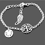 armkettchen silber gravur  Namensarmband 925 Silber für Damen Bettelarmband mit Namen * Geschenk zur Geburt Mutter * Silberarmband Erbsenkette mit Gravur und Lebensbaum zartes Armkettchen Flügel