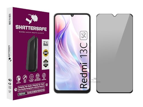 Image of Anti-Spy Privacy Tempered Glass Compatible For Redmi 13C 5G [Pack of 1]. 9H Hardness, Anti-Scratch, Edge-to-Edge Protection With Easy Installation Kit & Case Friendly Fit.