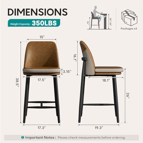 Image of GXJ Brown Counter Height Bar Stools Set of 6, Dual Textured Seats