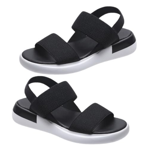 KIXZSAZ 1 par de zapatos planos femeninos con correas elásticas, sandalias deportivas de verano, sandalias transpirables para hacer ejercicio, para viajes en la playa para hijas, Negro, Größe 36
