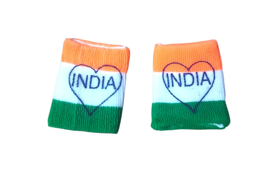 India Tricolour Wrist Band with Heart Design, Orange White Green Patriotic Sweatband, 2 Pack-image-30