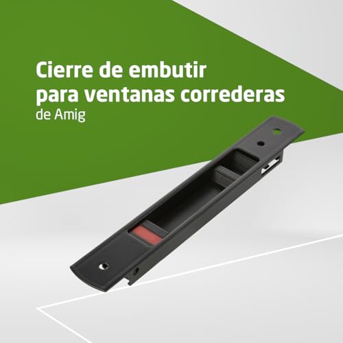 Miniatura 2 de Amig - Cierre De Embutir Para Ventanas Y Puertas Correderas De Aluminio - Cerradura De Gancho Para Empotrar - Medidas: 192 X 28 Mm - Color Negro - Canto Cuadrado - Instalación Con Tornillos