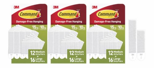 Image of Command Picture Hanging Strips PH209-28NA, 3 Pack, White Medium and Large Assorted Adhesive Fasteners, 84 Pairs, 168 Strips Total, Damage Free Wall Decor for Apartments, Dorm Rooms, Classrooms