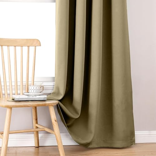 Image of THE LINEN COMPANY Back Tab Black Out Curtains for Bedroom Window | Noise Reducing Thermal Insulated Curtains | Premium Window Drapes Set of 2 Panels for Home - Beige, 6 Feet