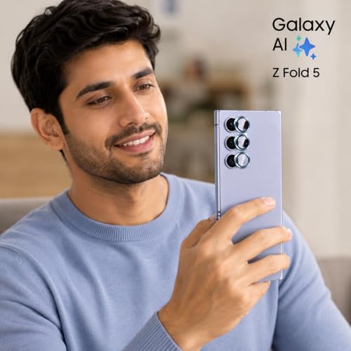 Image of FIRST MART Tempered Glass for Samsung Galaxy Z Fold 5 5G with Blue Camera Ring Guard & Installation Kit | HD Clear Edge-to-Edge Screen Protector, Scratch Resistant, Case-Friendly | Pack of 1