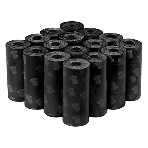 FYY Pet Supply Dog Poop Bags, Cute Paw Pattern Pet Waste Poop Bags, Doggie Waste Bag Refills, Pack of 240 (16 Rolls), 11.6 x 5.7 inches Black