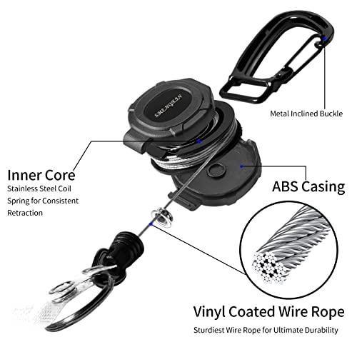 Image of SHENGXIN 2 Pack Retractable Keychain Heavy Duty Carabiner Badge Holder, Tactical ID Badge Reel with 32 inch Steel Retractable Cord, 8.0 OZ