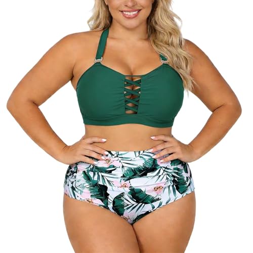 Generisch Bikini Pantalones Mujer Negro Elegante Tankini de dos Piezas Conjunto con Bragas de Corte Alto Fruncido Para Vacaciones en la Playa Piscina Traje de Baño Bikini Abdomen Tallas Grandes Push