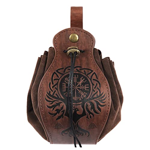 Bourse en Cuir PU Viking Adulte Petit Sac de Ceinture Vintage Médiévale Porte Monnaie Moyen-âge avec Cordon de Serrage Pochette Banane en Relief...
