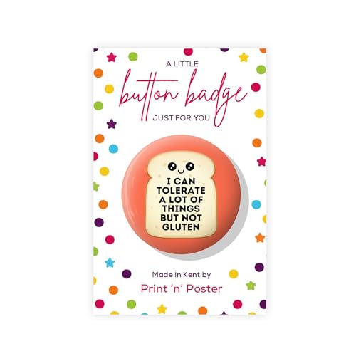 "I Can Tolerate a Lot of Things But Not Gluten" 38mm Badge | Funny Button Badge | Gluten Free Badge | Humorous Coeliac Gift Idea