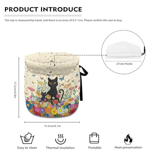 Image of Xoenoiee Black Cat Butterfly Tea Cozy Hippie Flower Print Tea Cosy for Teapots Keep Warm Teapot Cover Insulated Kettle Cover for Home Kitchen Table Decor
