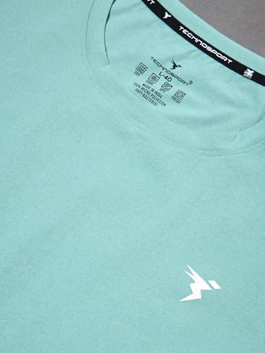 Image of TECHNOSPORT Men's Slim Fit Solid Crew Neck T-Shirt, Cotflex Quick Dry Wrinkle Resistant Polyester Sports Tee for Gym, Running, Training, Sports