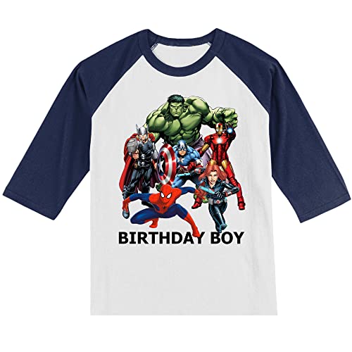 Personalized Avenging Super Hero Birthday Shirt | Handmade Decorated Shirt | Personalized with Name and Age | Unisex 3/4 Sleeve Raglan T-Shirt2