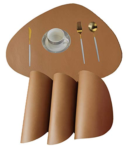 Flash Deals - 40% OFF WANGCHAO Placemats 12"X18" Set of 4 PU Faux Leather Double-Sided Dining Placemat for Kitchen Table Waterproof WIPEABLE Washable Heat Resistant Table mats (Oval Placemats, Coffee/Brown)