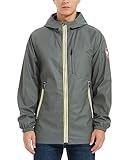 PUREMSX Mens Rain Jacket, Water Resistant Hooded Windproof Spring Hiking Outdoor Light Windbreaker, Grey, Small