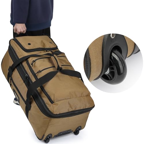 Extra Large Rolling Travel Duffle Bag with Wheels Shoes Compartment Wet Pocket 85-100L Big Expandable Duffel Bag for Men Women Heavy Duty Foldable Collapsible Luggage Camping, Brown2