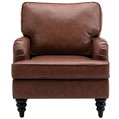 Dm Furniture Modern Accent Chair, Pu Leather Armchair Comfy Reading Chair Single Sofa Couch For Bedroom/Living Room/Salon, Brown #TOP12