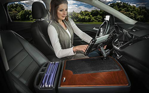 Image of AutoExec AE-GMCD-TAB-21M GripMaster Car Desk for Your Vehicle Workstation and Mobile Office, Mahogany with Tablet Mount