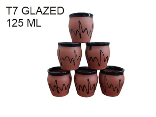 Adhaata Ceramic Kulhar Kulhad Cups 6 Pc Glazed Traditional Indian Chai Tea Cups, Set Of 6, Camping Mug, Coffee Mugs (4.2 Oz) (T7 Glazed) (125Ml) #TOP6