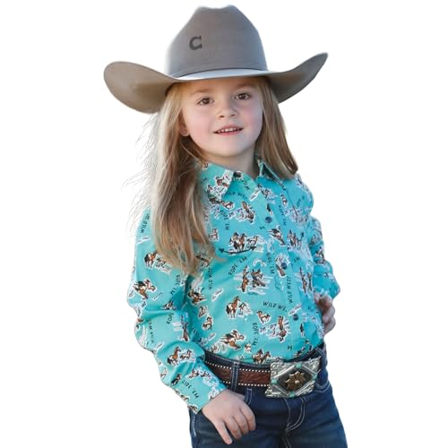 Girls' Long Sleeve Western Snap Shirt - Turquoise Cowgirl Print