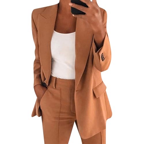 ZWRXW Women's 2 Piece Blazer Set Dressy Blazer Pants Suit Set Button Blazers Jackets Wide Leg Pant Sets Office Work Clothes