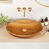 Giantex Teak Wood Vessel Sink - Bathroom Washbasin with Smooth Finish, Round Corner, 2.5” Drain Hole for 1 5/8' Drainage, Above Counter Vanity Sinks, No Assembly Art Basin (23.5” x 16” x 4.5”)