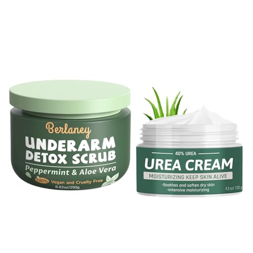 Armpit Detox Scrub 8.8 oz with Peppermint + Urea Cream 40 Percent For Feet Maximum Strength with 2% Salicylic Acid 4.3 oz