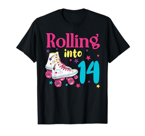 Rolling Into 14 Years Old Girl Patineuse à roulettes d'anniversaire T-Shirt