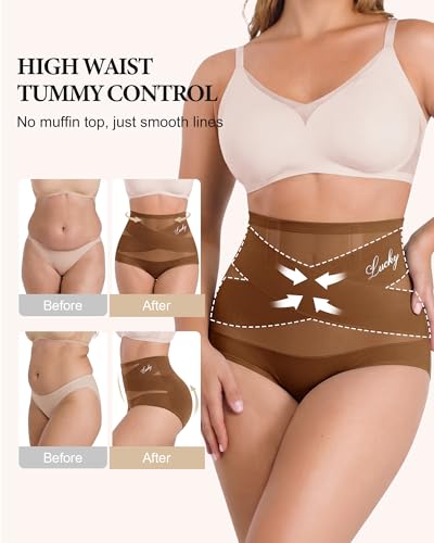 Image of Women's High Waisted Underwear Full Coverage Compression Briefs 4 /5 Packs Panties Postpartum Comfortable