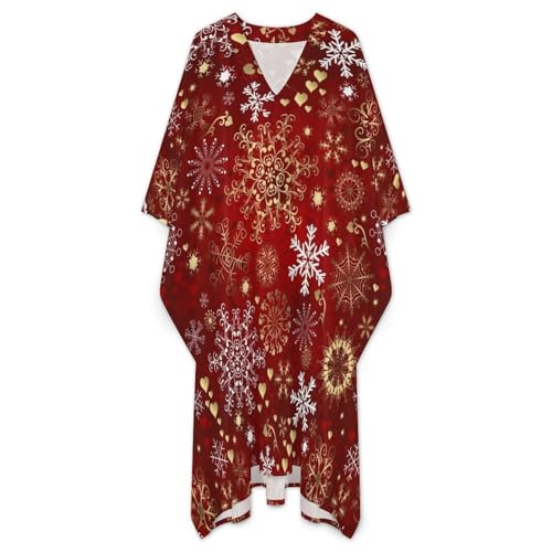 Winter Snowflake Red Christmas Pattern Men's V-neck Robe Middle East Arabian Robe Butterfly Sleeves Kaftan3