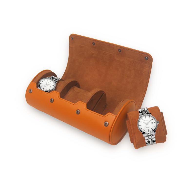 Brown Recycled Leather Watch Roll - Travel Case & Band Storage - 3 Watch Case (BROWN)