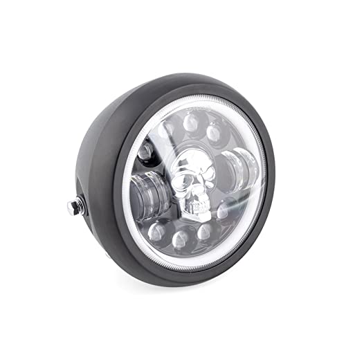 Phare Crâne 7'' LED pour Café Racer look biker unique et DRL Angel Eye noir pour CG125