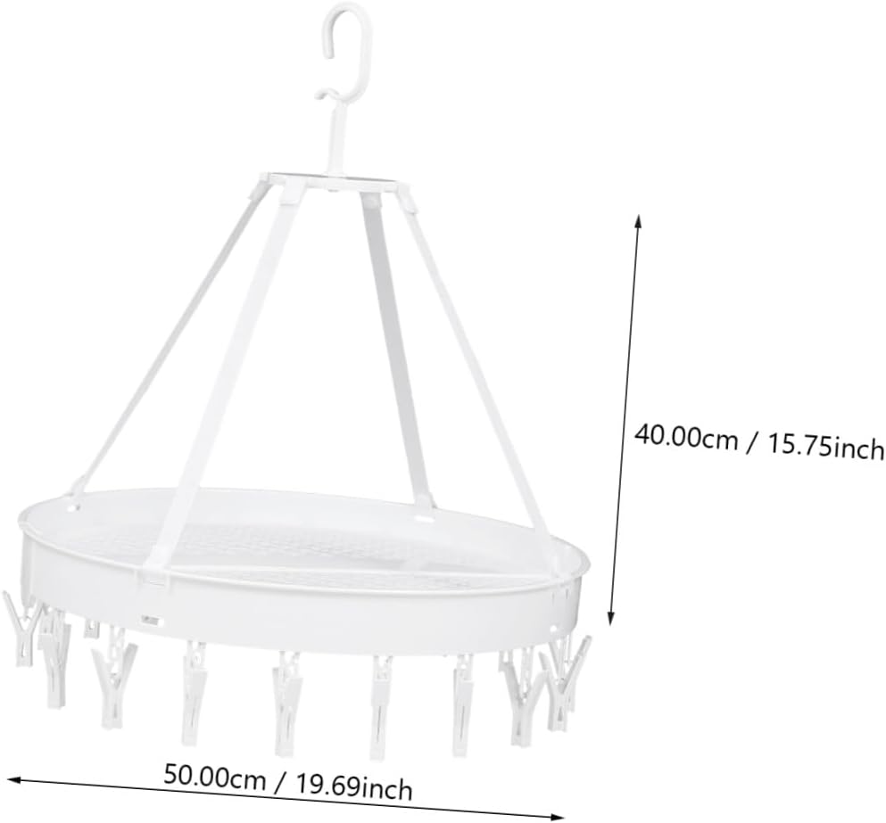 Windproof Folding Clothes Drying Rack for Underwear and Socks, Single-Layer White Hanger with Bras and Towels Hooks, Space-Saving Laundry Organizer for Balcony Use