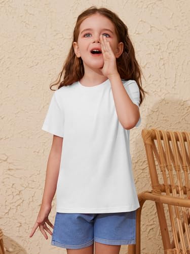 ZDC Girls' Short Sleeve Shirts Kids Crewneck T-Shirts Summer Tops Basic Tees 5-14 Years2