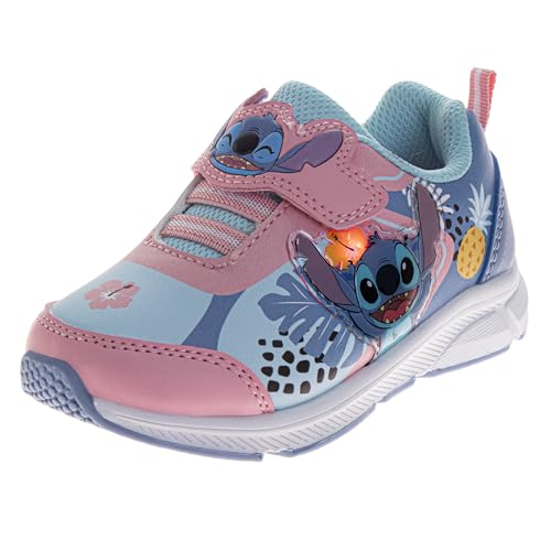 Disney Lilo & Stitch Shoes LED Light up Sneaker for Girls - Lightweight Breathable Athletic Sneakers Slip on Laceless Shoes - Pink Blue (Size 9 Toddler)