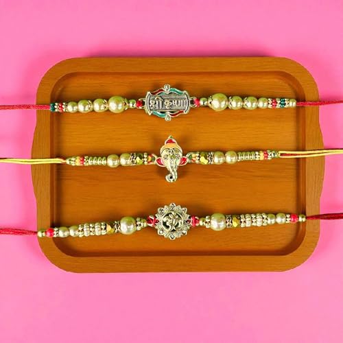 Image of Traditional Premium Rakhi Combo for Brother - Celebrate The Eternal Sibling Bond |3 Assorted Rakhis| Kundan Rakhi | Raksha Bhandhan | Free Roli Chawal | PoPo Toys