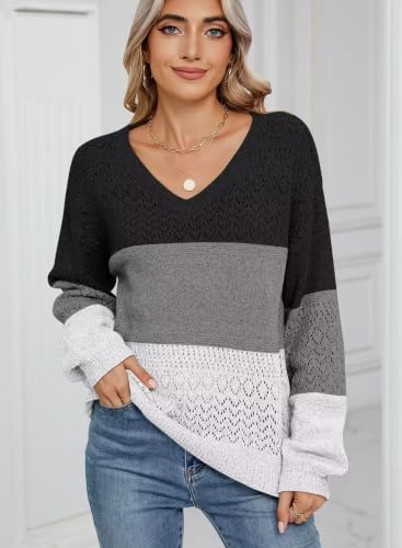 Image of JOCAFIYE Womens Sweaters Casual Long Sleeve V Neck Pullover Sweater Tops