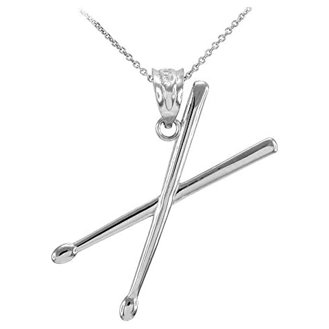 925 Sterling Silver 3D Drum Sticks Music Charm Pendant Necklace silver Cover